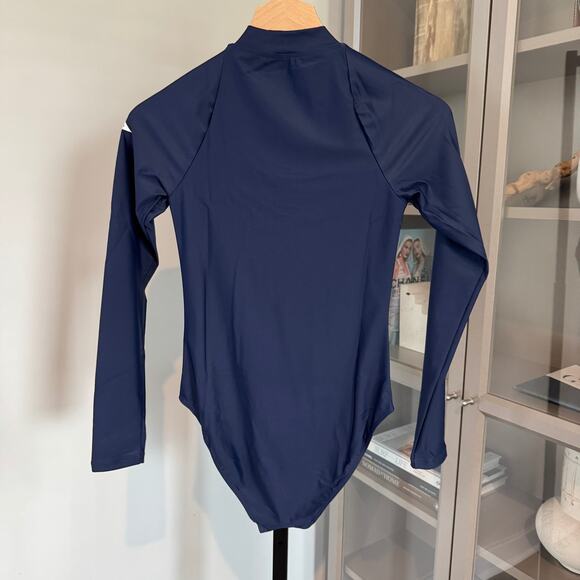 Perfect Moment 1/2 Zip Cove Swimsuit NEW Navy Chevron Long Sleeve One Piece NWT - Picture 2 of 5